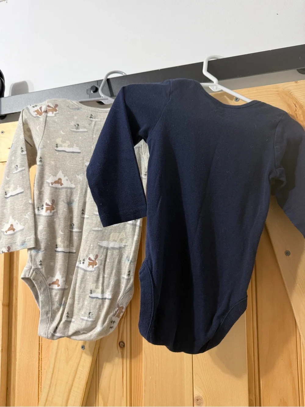 Pack of 2 Long-Sleeve Baby Bodysuits in Navy and Light Gray